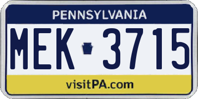 PA license plate MEK3715