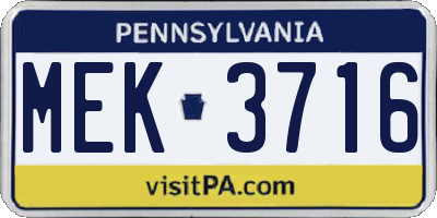 PA license plate MEK3716