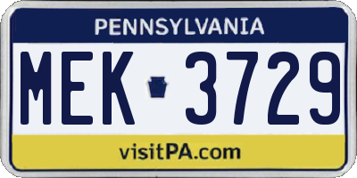 PA license plate MEK3729