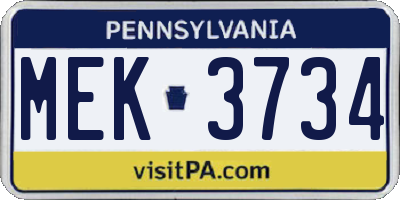 PA license plate MEK3734