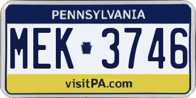 PA license plate MEK3746