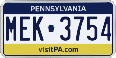 PA license plate MEK3754