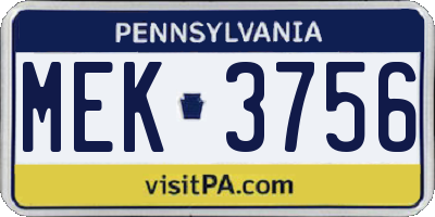 PA license plate MEK3756