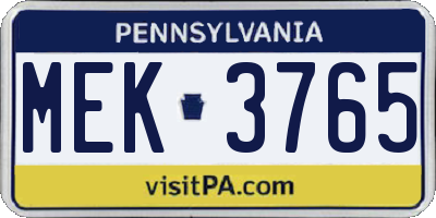 PA license plate MEK3765