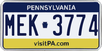 PA license plate MEK3774