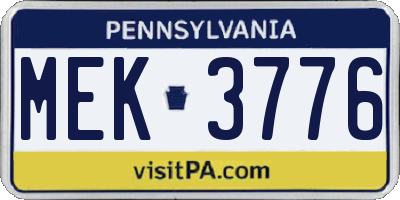 PA license plate MEK3776