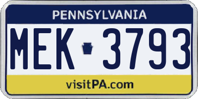 PA license plate MEK3793