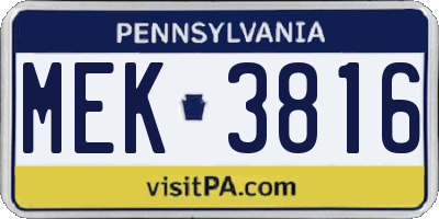 PA license plate MEK3816