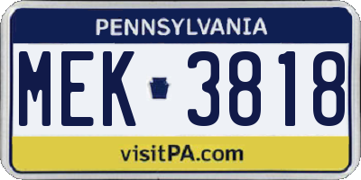 PA license plate MEK3818