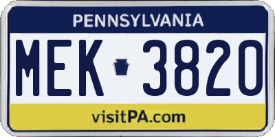 PA license plate MEK3820
