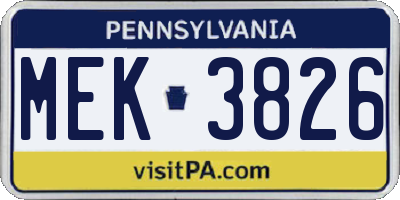 PA license plate MEK3826