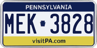 PA license plate MEK3828