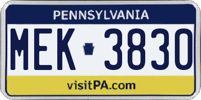 PA license plate MEK3830