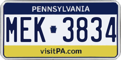 PA license plate MEK3834