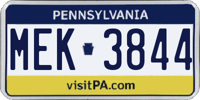 PA license plate MEK3844