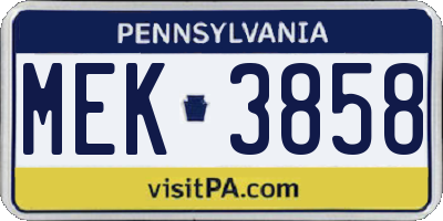 PA license plate MEK3858