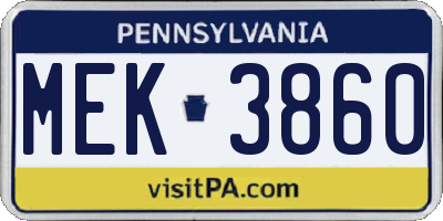 PA license plate MEK3860