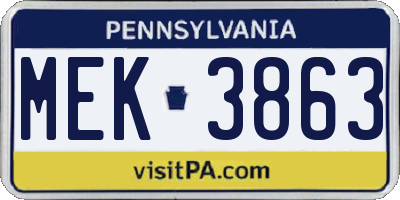 PA license plate MEK3863