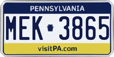 PA license plate MEK3865