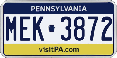 PA license plate MEK3872