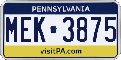 PA license plate MEK3875