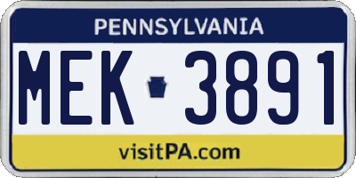 PA license plate MEK3891