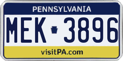 PA license plate MEK3896