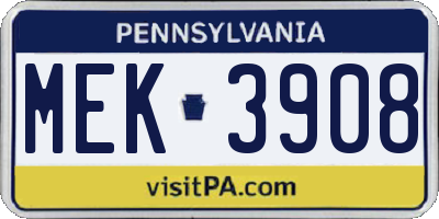 PA license plate MEK3908