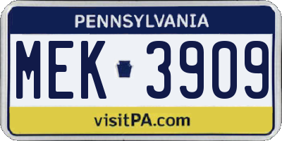 PA license plate MEK3909