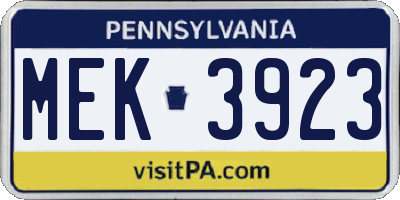 PA license plate MEK3923