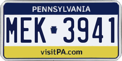 PA license plate MEK3941