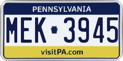 PA license plate MEK3945