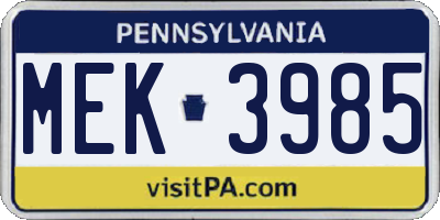 PA license plate MEK3985