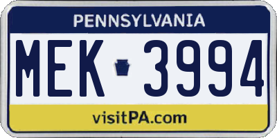PA license plate MEK3994