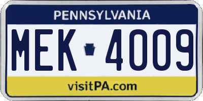PA license plate MEK4009