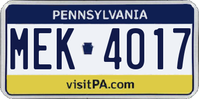 PA license plate MEK4017