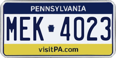 PA license plate MEK4023