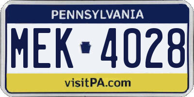 PA license plate MEK4028