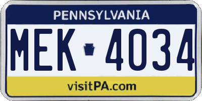 PA license plate MEK4034