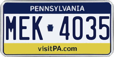 PA license plate MEK4035