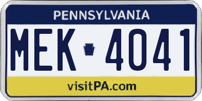 PA license plate MEK4041