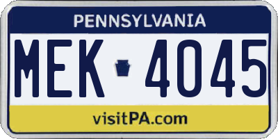 PA license plate MEK4045