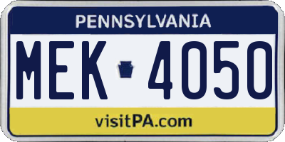 PA license plate MEK4050