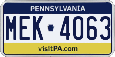 PA license plate MEK4063