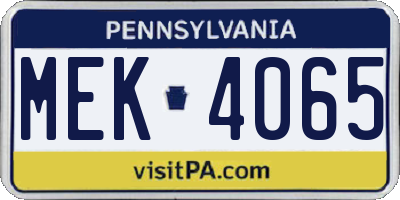 PA license plate MEK4065