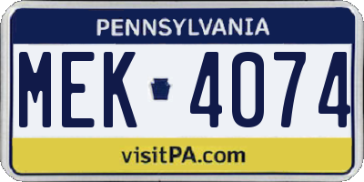PA license plate MEK4074