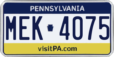 PA license plate MEK4075