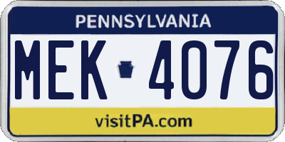 PA license plate MEK4076