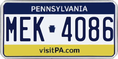PA license plate MEK4086