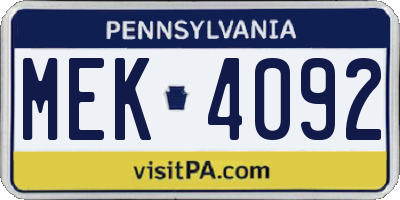 PA license plate MEK4092